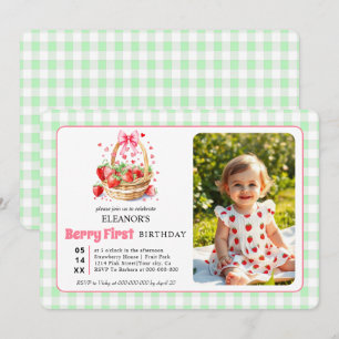 Invitation Fraises et vichy Premier anniversaire de Berry pho