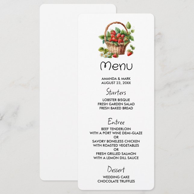 Invitation Fraises fraîches dans un panier en osier (Devant / Derrière)