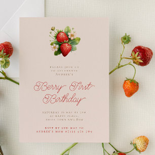Invitation Fraises minimalistes Berry Premier anniversaire