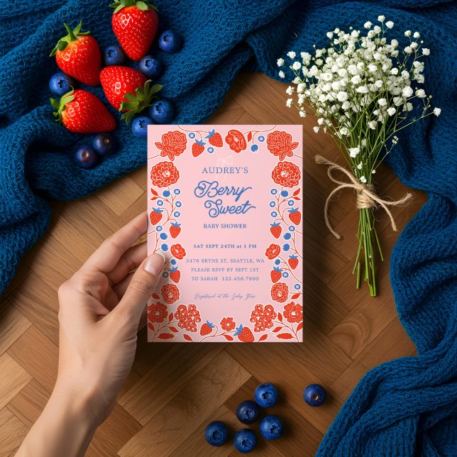 Invitation Fraises, Myrtilles & Fleurs Douces (Berry Sweet Strawberries, Blueberries & Blooms Invitation)