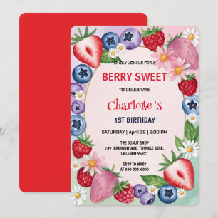 Invitation Fraises rouges 1ère fête d'anniversaire pour enfan