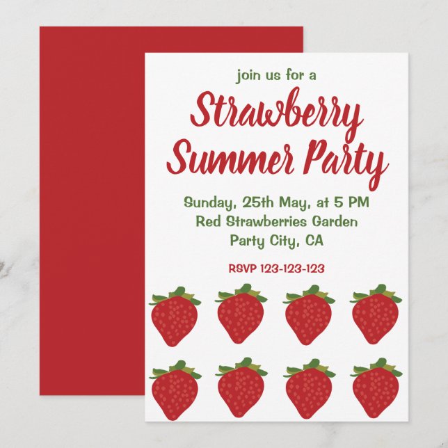 Invitation Fraises Rouges Fruit Fraise Fête d'Été (Devant / Derrière)