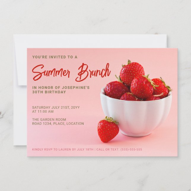 Invitation Fraises Rouges sur Anniversaire de Petit-Déjeuner  (Devant)