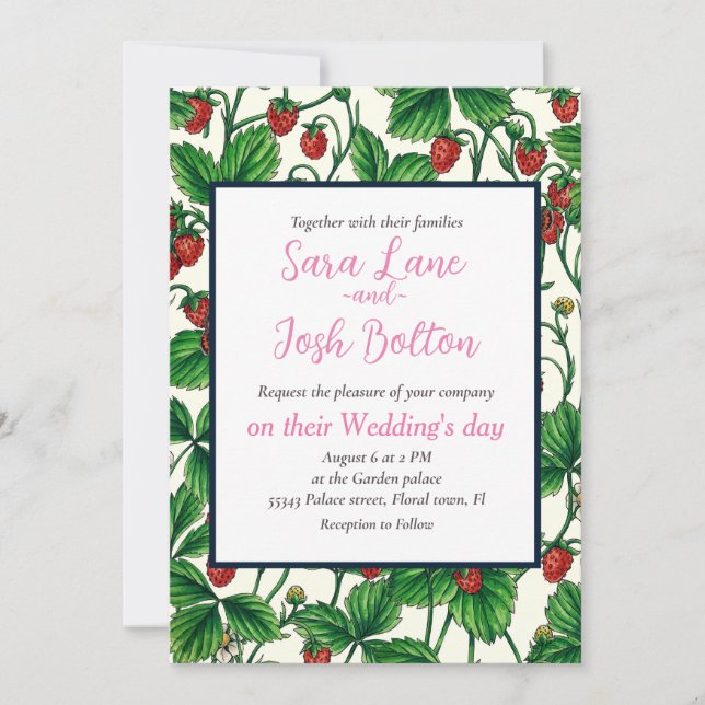 Invitation Fraises sauvages sur blanc (Devant)