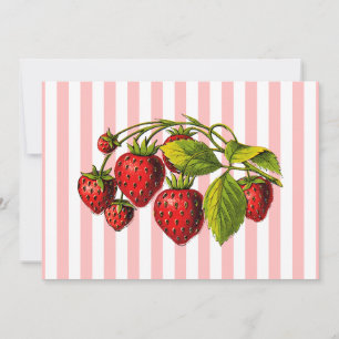 Invitation Fraises sur bandes rose et blanche