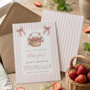 Invitation Fraisier Sucré Rose Rayure Arc-en-ciel Baby shower