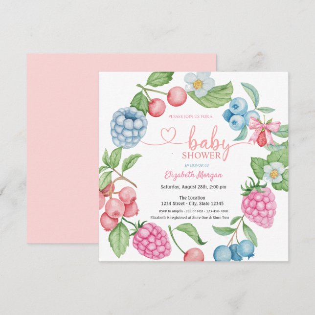 Invitation Framboise de framboise de bleuets Sucrée (Devant / Derrière)