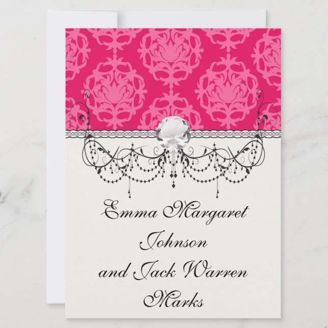 Invitation Framboise et damas rose (Devant)