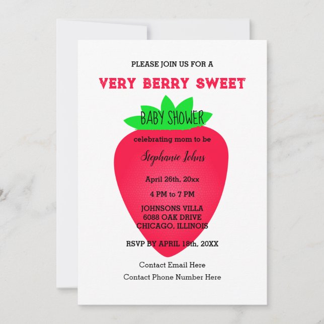 Invitation Framboise très Berry Sweet Baby shower QR Code (Devant)