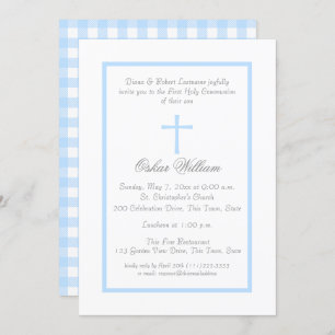Invitation Frame bleu doux et première communion plaquée de b