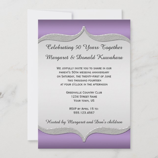 Invitation Frame d'argent orné violet 25e anniversaire (Devant)