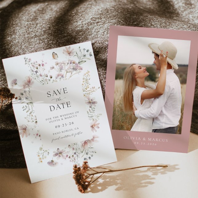 Invitation Frame Fleur sauvage Mariage Enregistrer La Date In (Save The Date Front/Back)