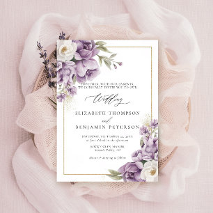 Invitation Frame Floral d'or violet d'ivoire élégant Mariage