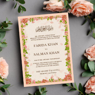 Invitation Frame Florale de Pêche Rustique Mariage musulman i