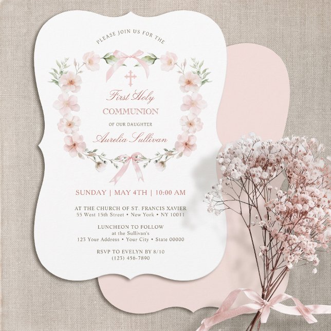 Invitation Frame florale rose rousse Première communion saint (Créateur téléchargé)