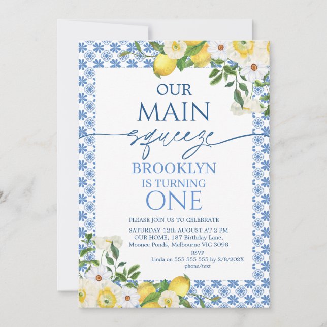 Invitation Frame Jaune Floral Lemon Main Squeeze Anniversaire (Devant)