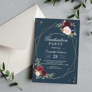 Invitation Frame Rustique Bourgogne Marine Blue & Red Gold Fl