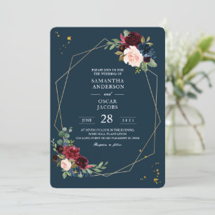 Invitation Frame Rustique Bourgogne Marine Blue & Red Gold Fl