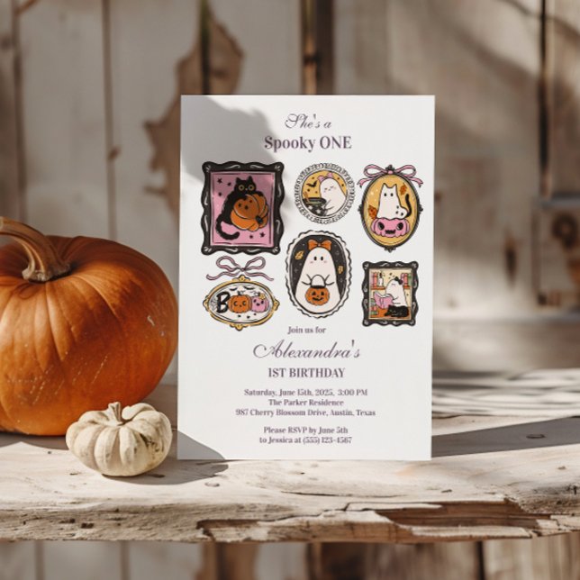 Invitation Framed Ghost & Cat Halloween 1st Birthday (Créateur téléchargé)
