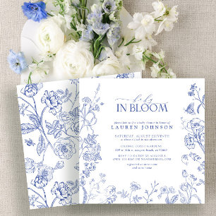 Invitation Français Bleu & Blanc Victorien Floral Baby En Fle