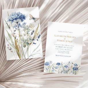 Invitation Français Blue Aquarelle Jardin Fleur sauvage Maria