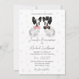 Invitation Français Bulldog thème paw coeur chien mariage