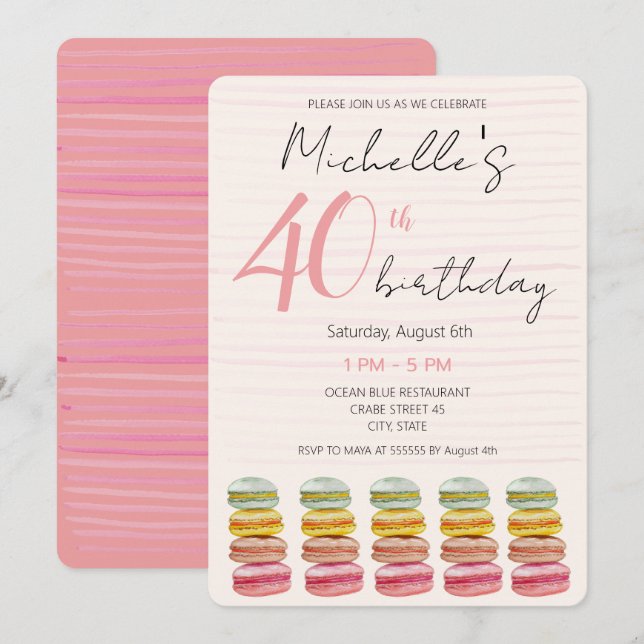 Invitation Français Macarons Aquarelle Peinte à la main sur m (Devant / Derrière)