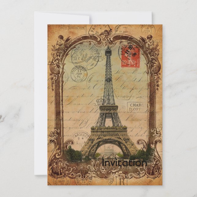 Invitation francais moderne vintage paris tour eiffel (Devant)