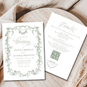Invitation Français Sage Vert Tout en un Mariage de code QR