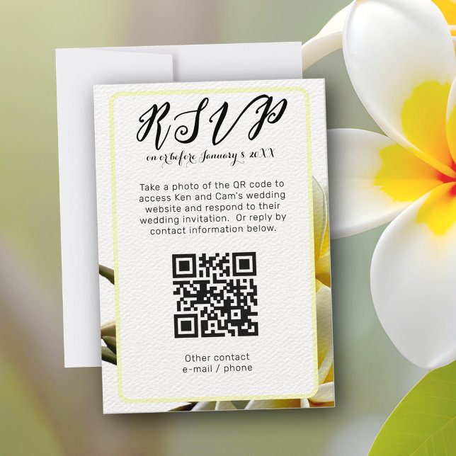 Invitation Frangipani Code QR vertical Mariage RSVP (Créateur téléchargé)