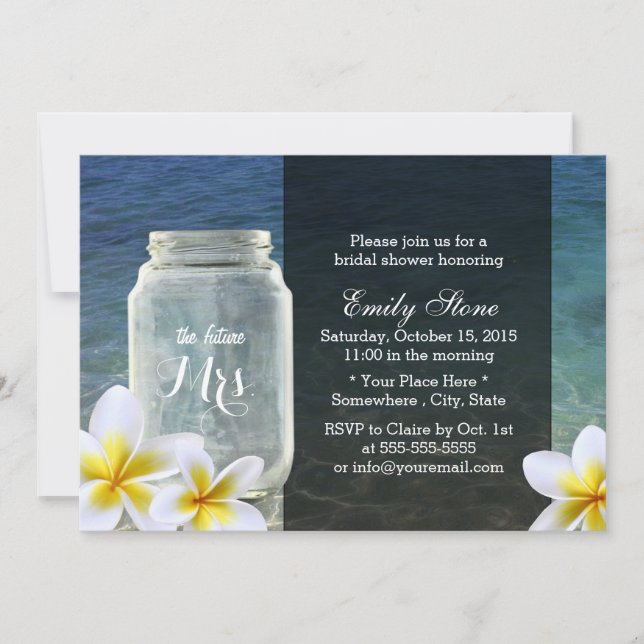 Invitation Frangipani & Mason Jar Beach Fête des mariées à th (Devant)