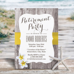 Invitation Frangipani Tropical Rustic Wood Retirement Party