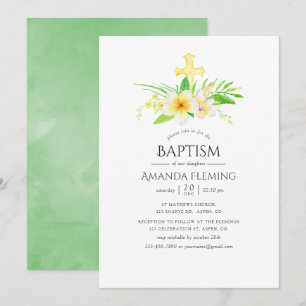 Invitation Frangipanier aquarelle baptême ou christening