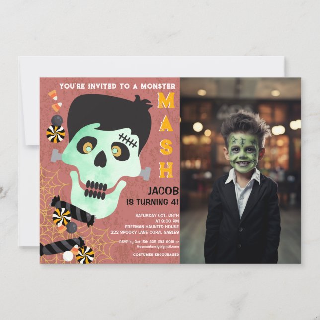 Invitation Frankenstein Halloween Anniversaire Photo Invitati (Devant)