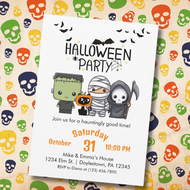 Invitation Frankenstein Momie Faucheuse Chat Mignon Halloween (Créateur téléchargé)
