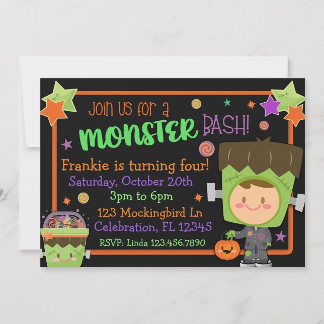 Invitation Frankenstein Monster Bash Halloween Anniversaire (Devant)