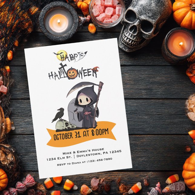 Invitation Frankenstein Mummy Grim Reaper mignonne Halloween (Créateur téléchargé)