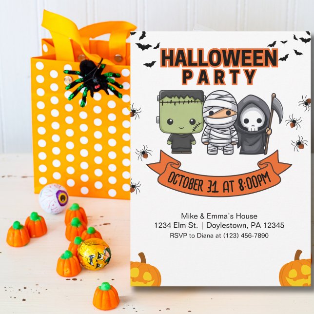 Invitation Frankenstein Mummy Grim Reaper mignonne Halloween (Créateur téléchargé)