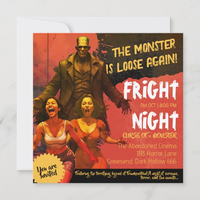 Invitation Frankenstein rétro Horreur Adulte Nuit d'Effroi (Devant)