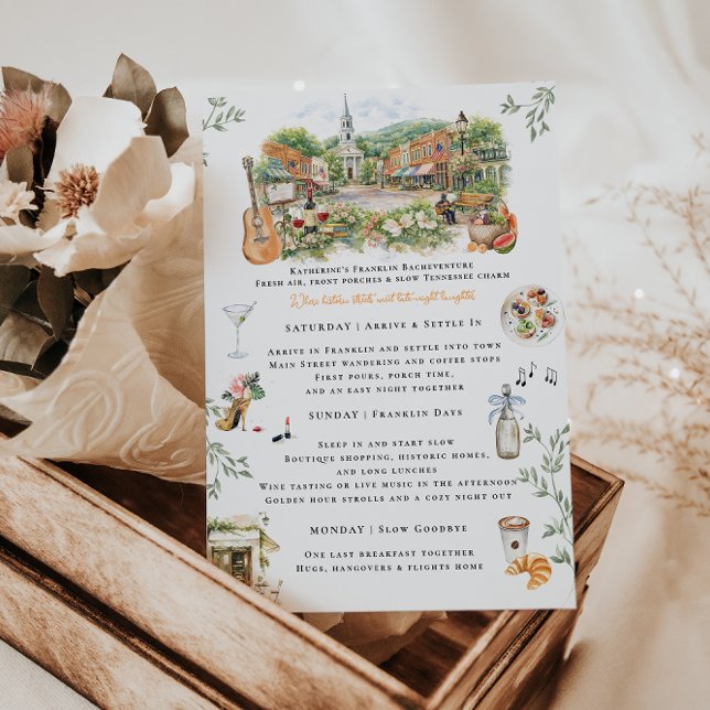 Invitation Franklin Tennessee Bachelorette Weekend Itinerary (Créateur téléchargé)