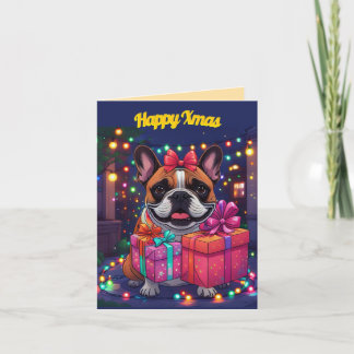 Invitation Französische Bulldogge Lichterkette Weihnachten