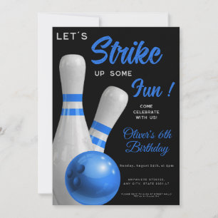 Invitation Frappe bleue pour s'amuser garçon bowling annivers