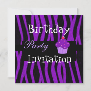 Invitation Frappe violette de cupcake d'anniversaire