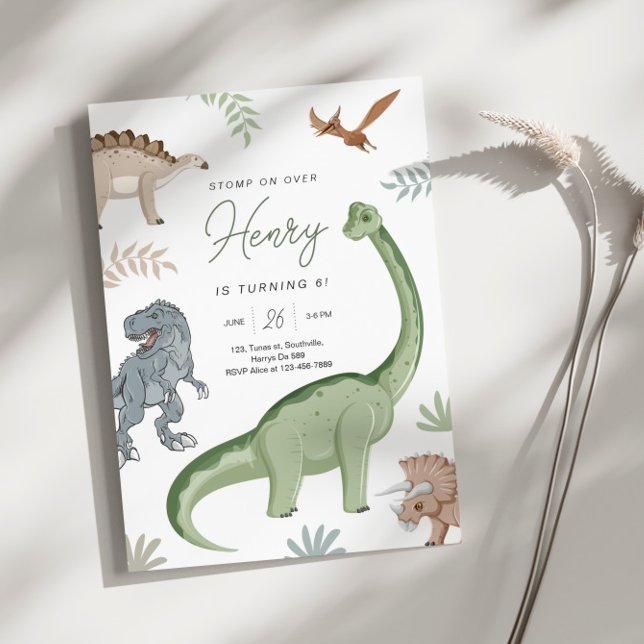 Invitation Frapper, mâcher et rugir ! Anniversaire des dinosa (Créateur téléchargé)