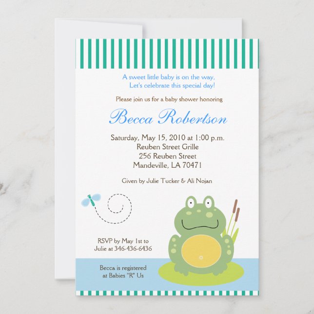 Invitation Freddy le Baby shower de grenouille à l'étang 5x7  (Devant)