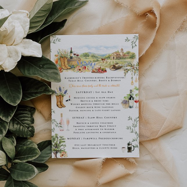 Invitation Fredericksburg TX Bachelorette Weekend Itinerary (Créateur téléchargé)