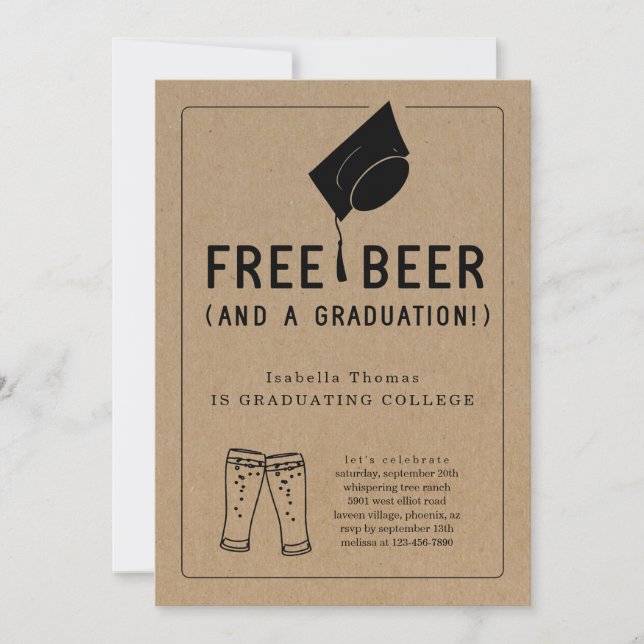 Invitation Free Beer Funny 2025 Graduation Party (Devant)
