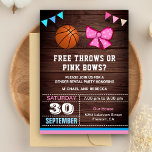 Invitation Free Throws ou Pink Bows Genre Reveveth Party<br><div class="desc">Éblouissez vos invités avec ce genre mignon révèle invitation avec un basket et un arc rose avec typographie moderne contre un arrière - plan en bois de grange. Ajoutez simplement les détails de votre événement sur ce modèle facile à utiliser pour en faire une invitation unique.</div>