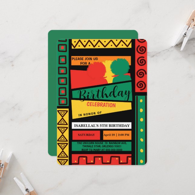 Invitation Freedom afro noir mois d'histoire fête d'anniversa (Devant/Arrière en situation)