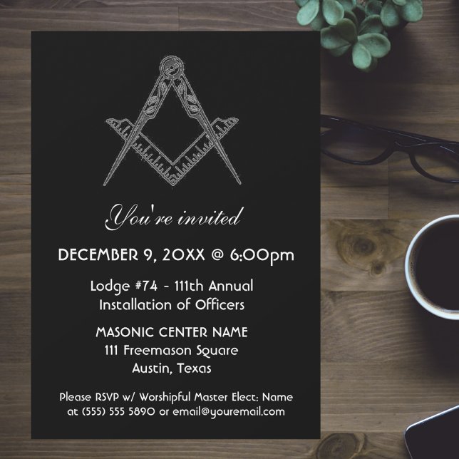 Invitation Freemason Masonry Carré noir et boussole (Créateur téléchargé)